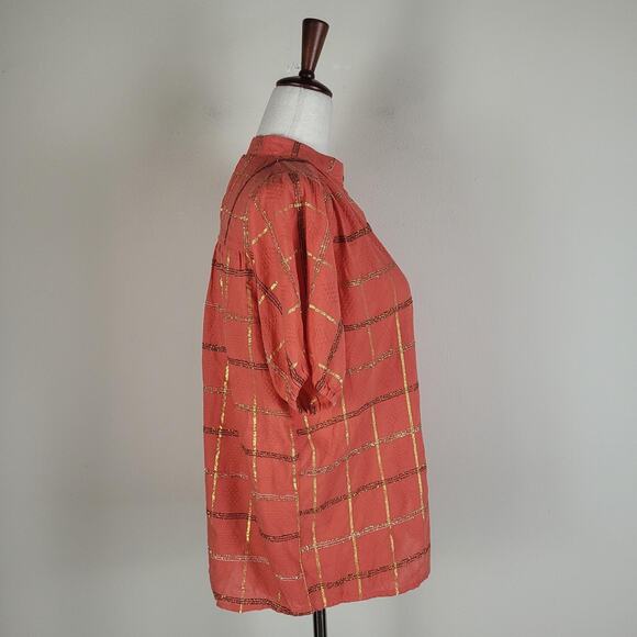 Ace & Jig Shirt Womens Small Orange Metallic Plaid Button Front Tunic Top - Picture 3 of 9